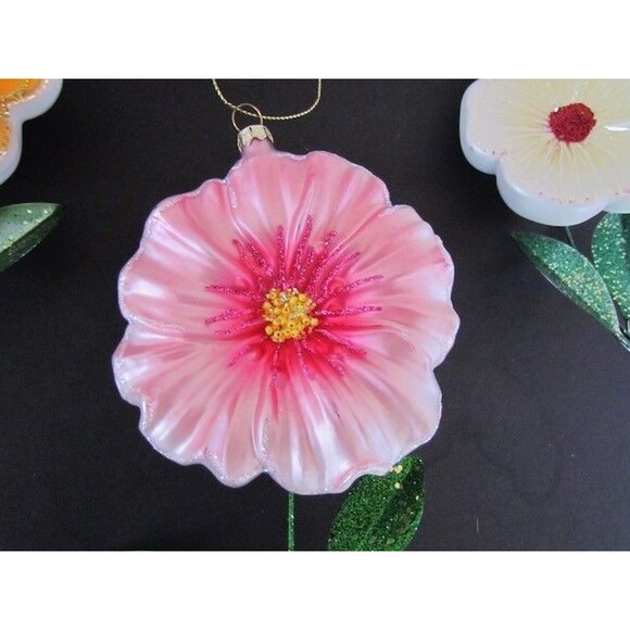 West Elm Glass Flower Ornaments Set 3 White Orange Pink Large NEW - Picture 8 of 11